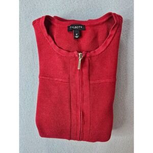 Talbots Womens Cardigan Sweater Medium Red Holiday Christmas‎ Zip Waffle Knit